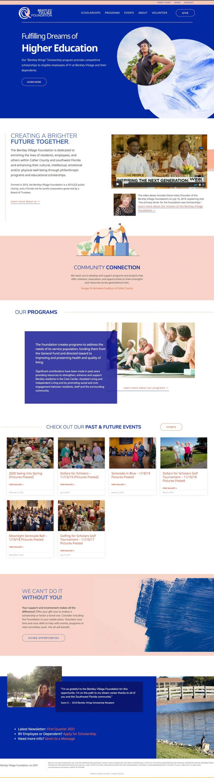 Homepage design of BentleyVillageFoundation.org