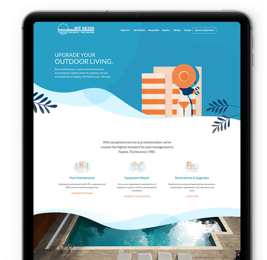 Jeff Wilson Pool Service - Website design preview in Naples, Florida